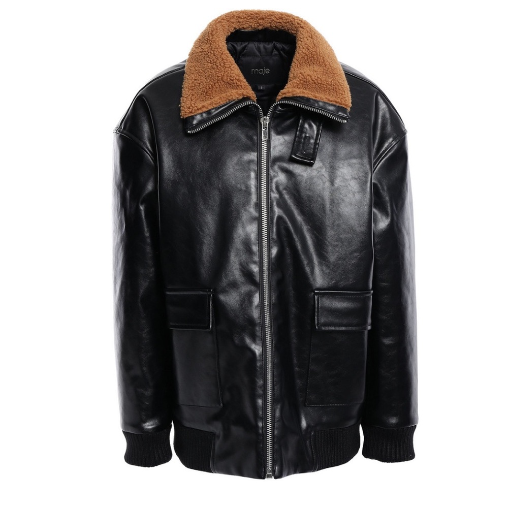 Maje Faux Leather Bomber Jacket NWT Size 1 Black